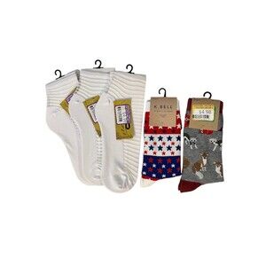 DSW Socks Womens Sock 5 Five Pair Socks Fox Socks White Socks Stars A1